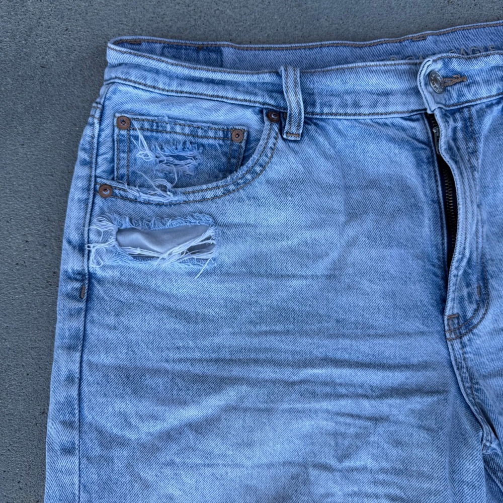American Eagle Stovepipe Distressed Straight Leg Jeans Light Wash Size 14 - Picture 3 of 12